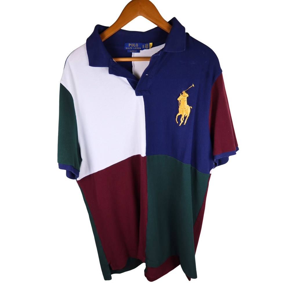 Polo Ralph Lauren Big Pony Colorblock Polo Shirt Mens XL Classic Fit Multi